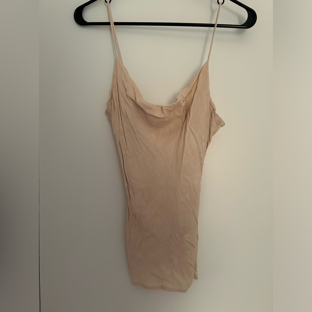 Cream satin cowl neck tank top